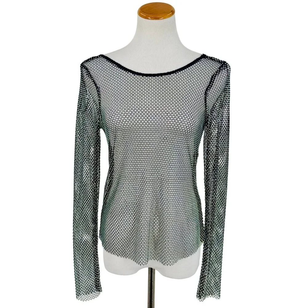 NWT Free People Rhinestone Sheer Mesh Scooped Back Top S| Sirencore Indie Sleaze - Picture 2 of 16
